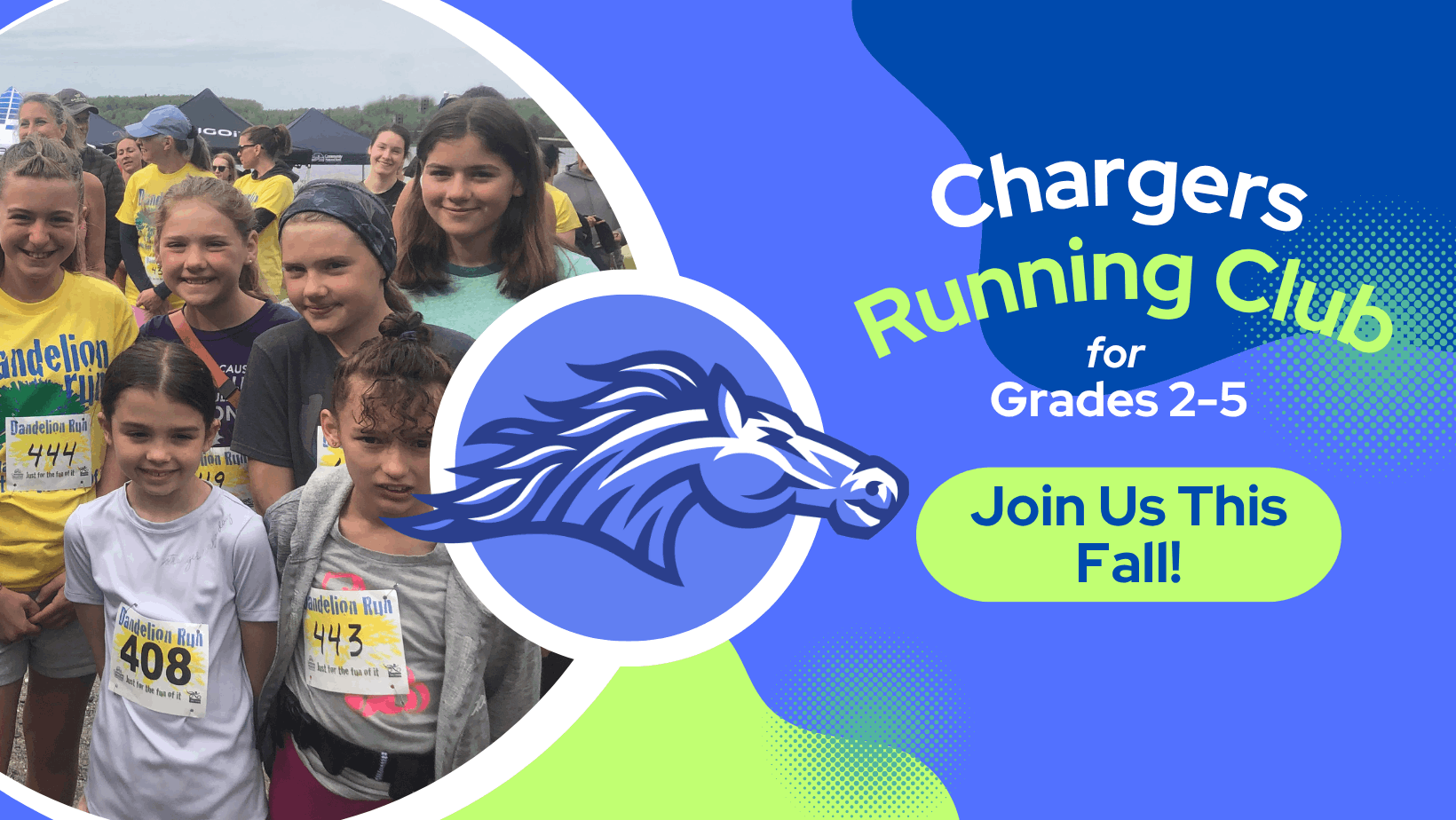 chargers running club graphic with photo of Craftsbury students